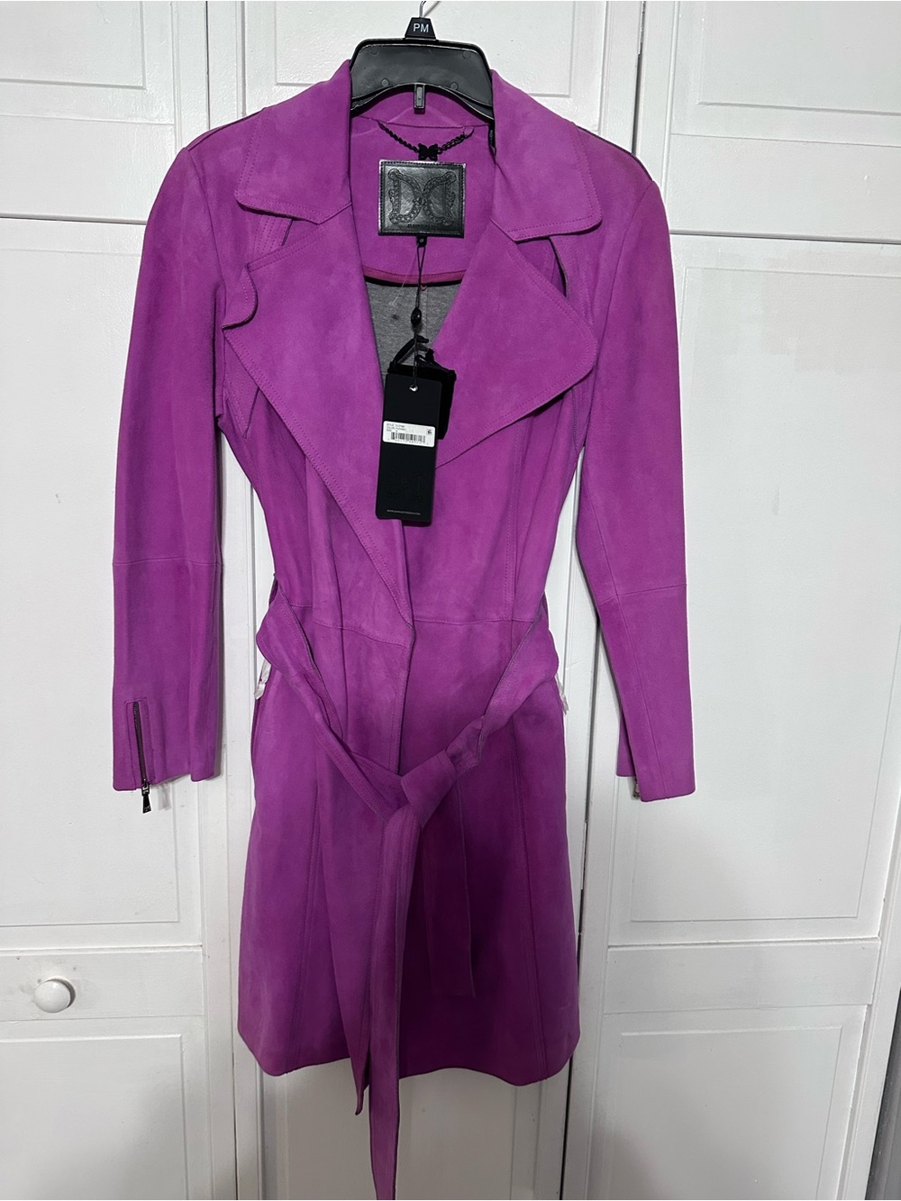 Dawn Levy Violet Suede Trench Coat with Belt